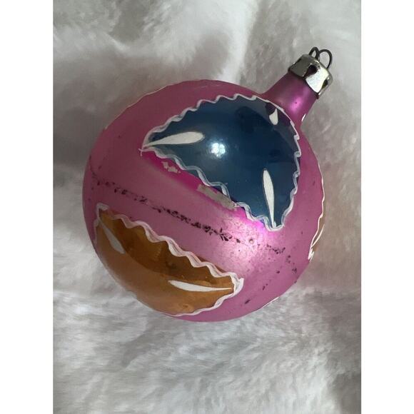 Vintage Hand Painted‎ Mercury Glass Poland Pink Blue Gold Christmas Ornament - Picture 5 of 7